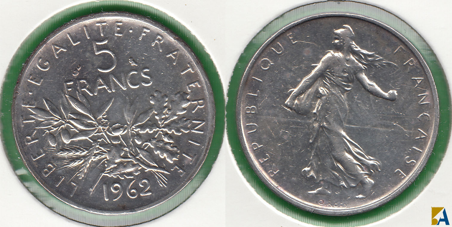 FRANCIA - FRANCE. 5 FRANCOS (FRANCS) DE 1962. PLATA 0.835.