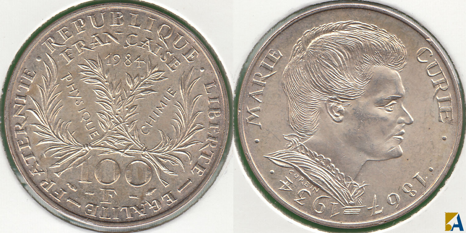 FRANCIA - FRANCE. 100 FRANCOS (FRANCS) DE 1984. PLATA 0.900.