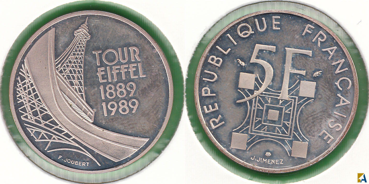 FRANCIA - FRANCE. 5 FRANCOS (FRANCS) DE 1989. PLATA 0.900.