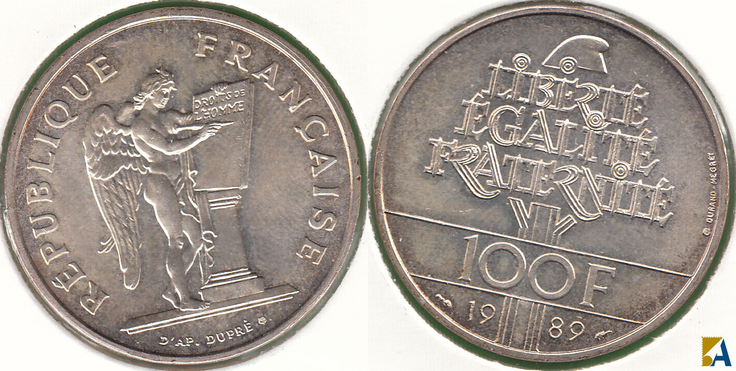 FRANCIA - FRANCE. 100 FRANCOS (FRANCS) DE 1989. PLATA 0.900.
