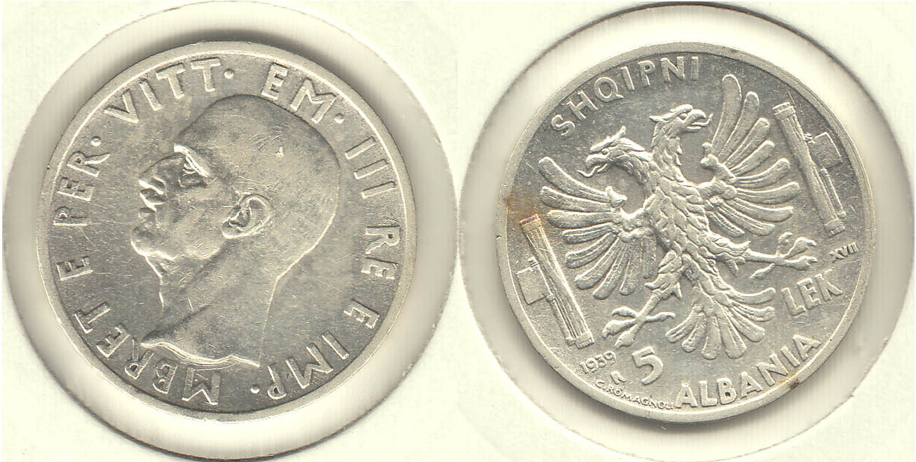 ALBANIA - SHQIPNI. 5 LEK DE 1939 R. PLATA 0.835.