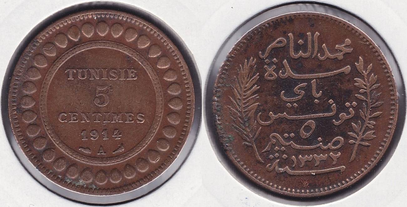 TUNEZ - TUNISIE. 5 CENTIMOS (CENTIMES) DE 1914 A.