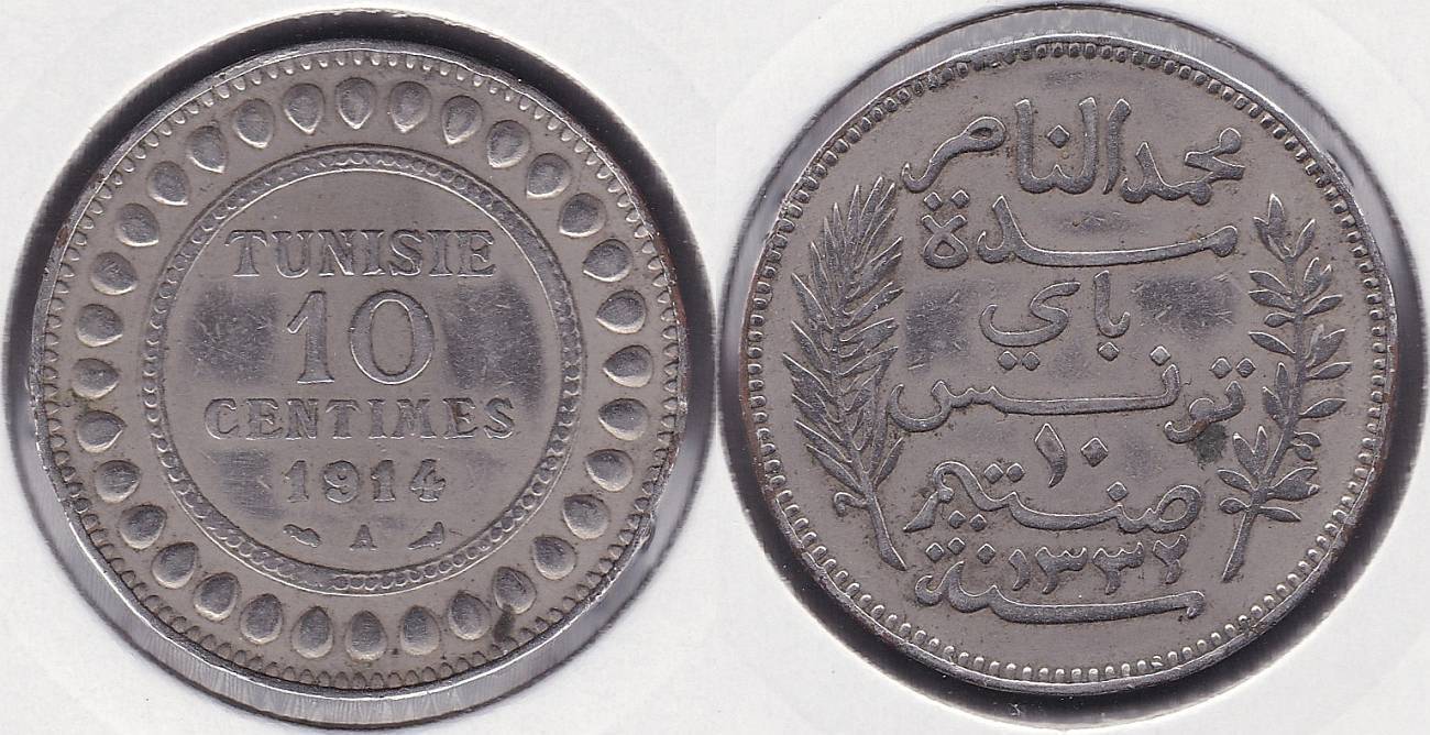 TUNEZ - TUNISIE. 10 CENTIMOS (CENTIMES) DE 1914 A.