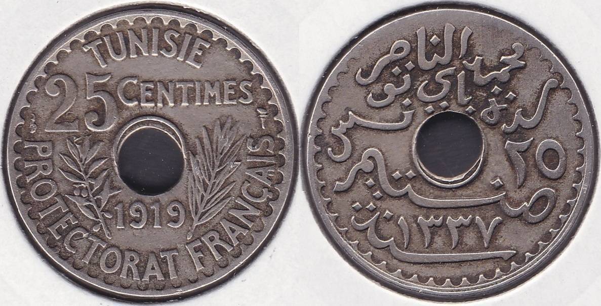TUNEZ - TUNISIE. 25 CENTIMOS (CENTIMES) DE 1919.