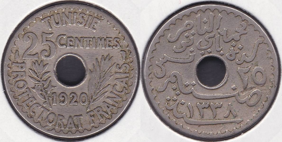 TUNEZ - TUNISIE. 25 CENTIMOS (CENTIMES) DE 1920.