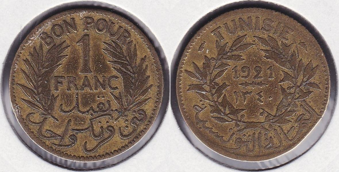 TUNEZ - TUNISIE. 1 FRANCO (FRANC) DE 1921.