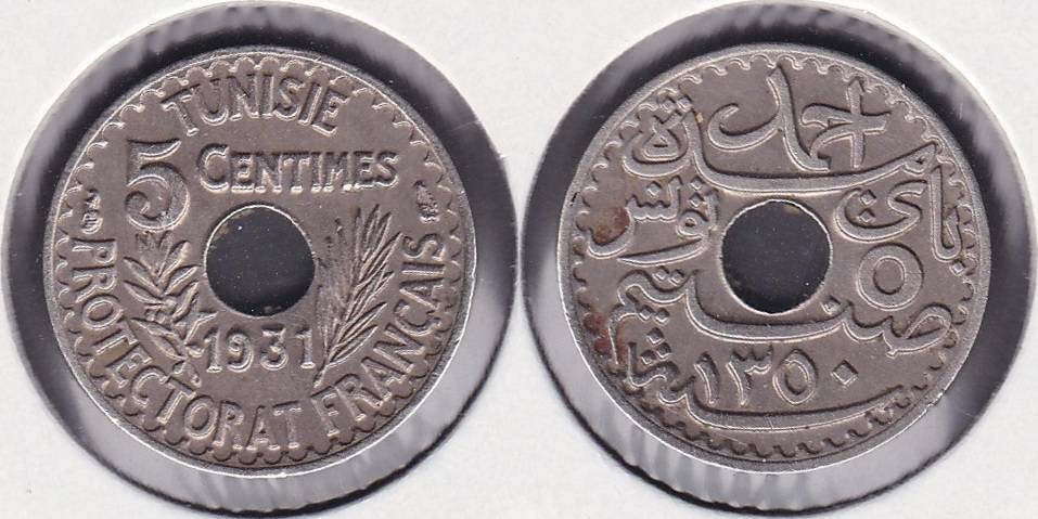 TUNEZ - TUNISIE. 5 CENTIMOS (CENTIMES) DE 1931.