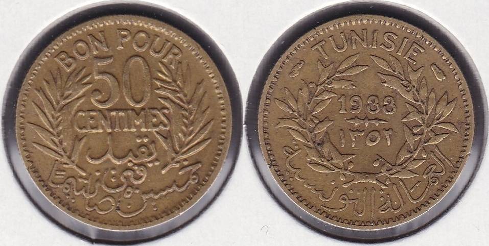 TUNEZ - TUNISIE. 50 CENTIMOS (CENTIMES) DE 1933.