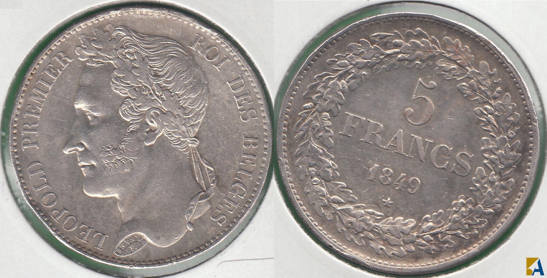 BELGICA - BELGIUM. 5 FRANCOS (FRANCS) DE 1849. PLATA 0.900.