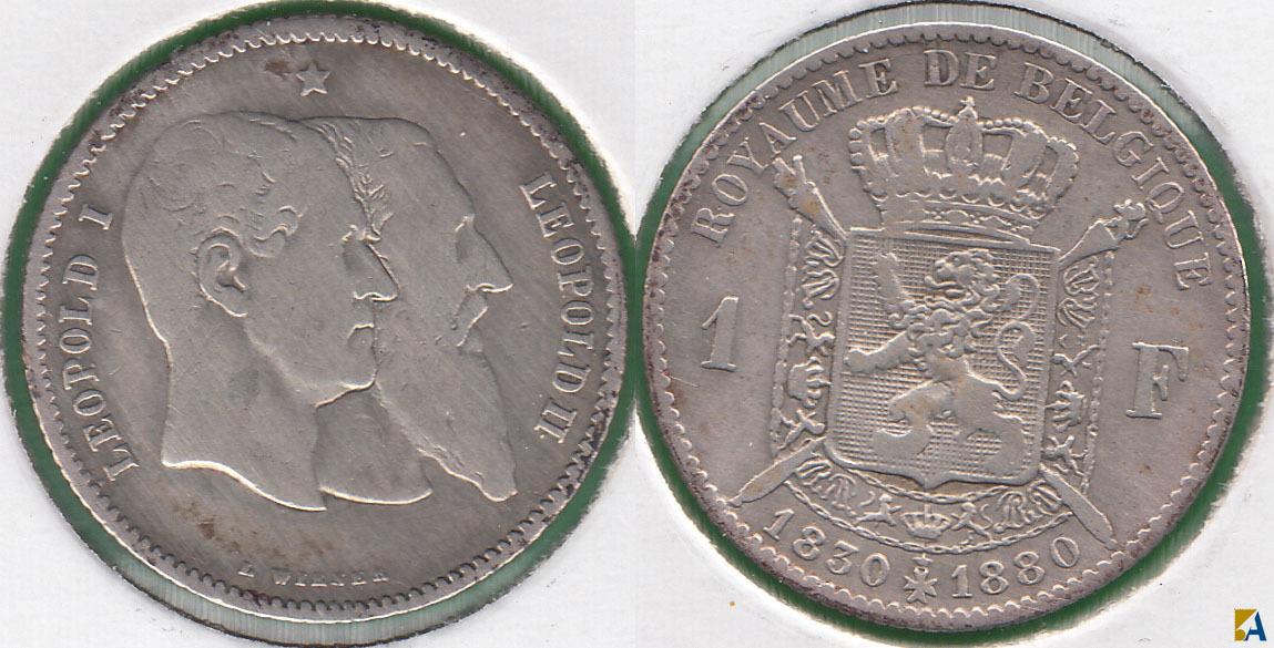 BELGICA - BELGIUM. 1 FRANCO (FRANC) DE 1880. PLATA 0.835.