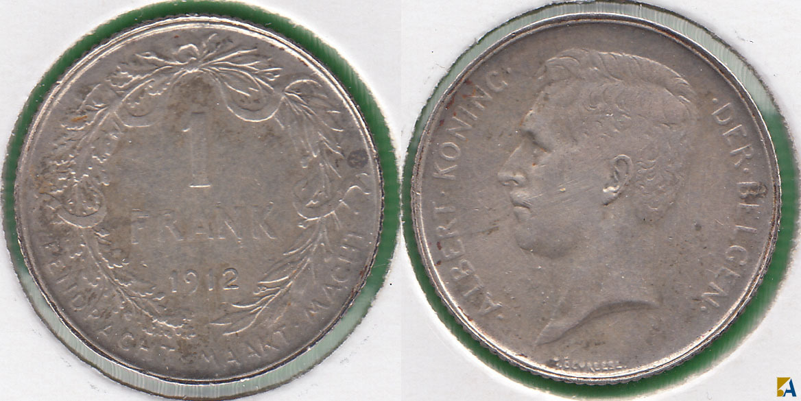 BELGICA - BELGIUM. 1 FRANCO (FRANK) DE 1912. PLATA 0.835.