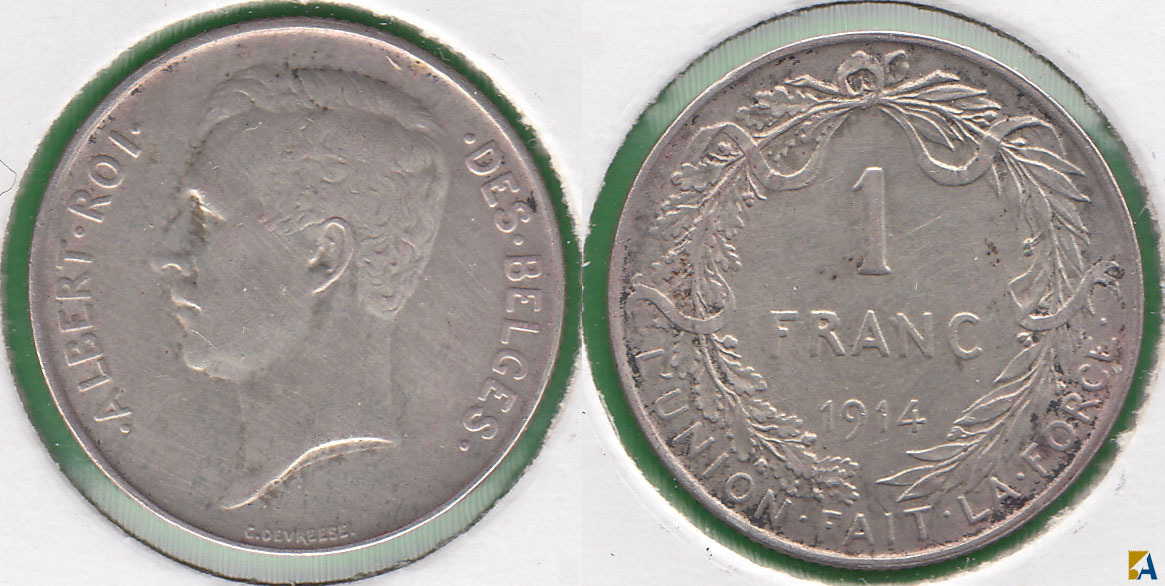 BELGICA - BELGIUM. 1 FRANCO (FRANC) DE 1914. PLATA 0.835.