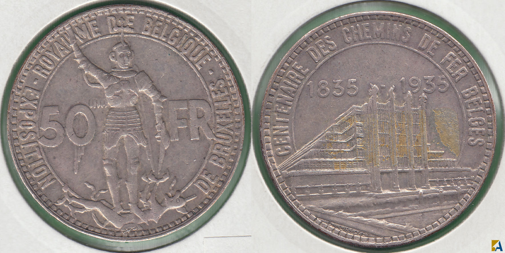 BELGICA - BELGIUM. 50 FRANCOS (FRANCS) DE 1935. PLATA 0.680.