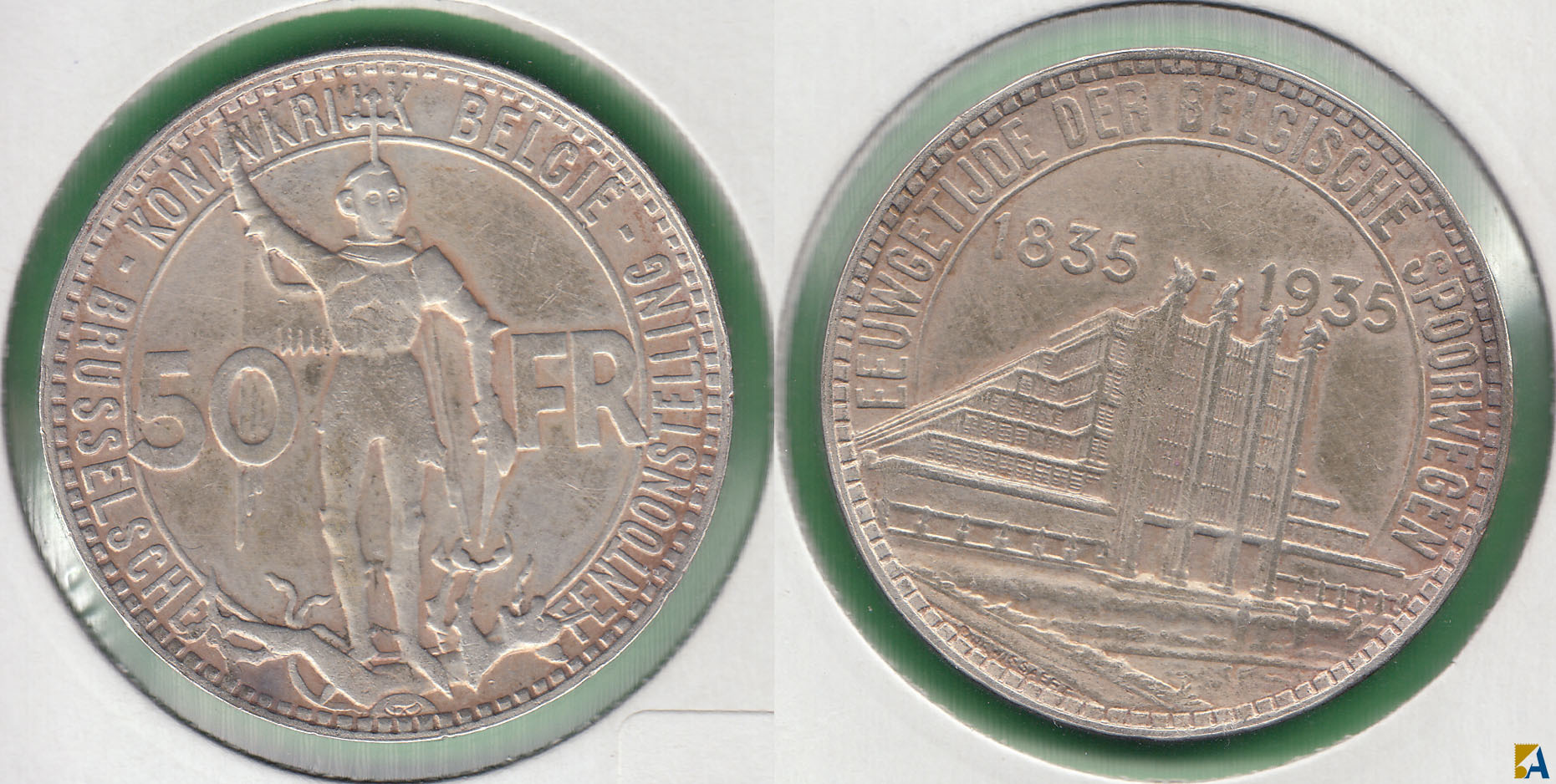 BELGICA - BELGIUM. 50 FRANCOS (FRANCS) DE 1935. PLATA 0.680. (2)