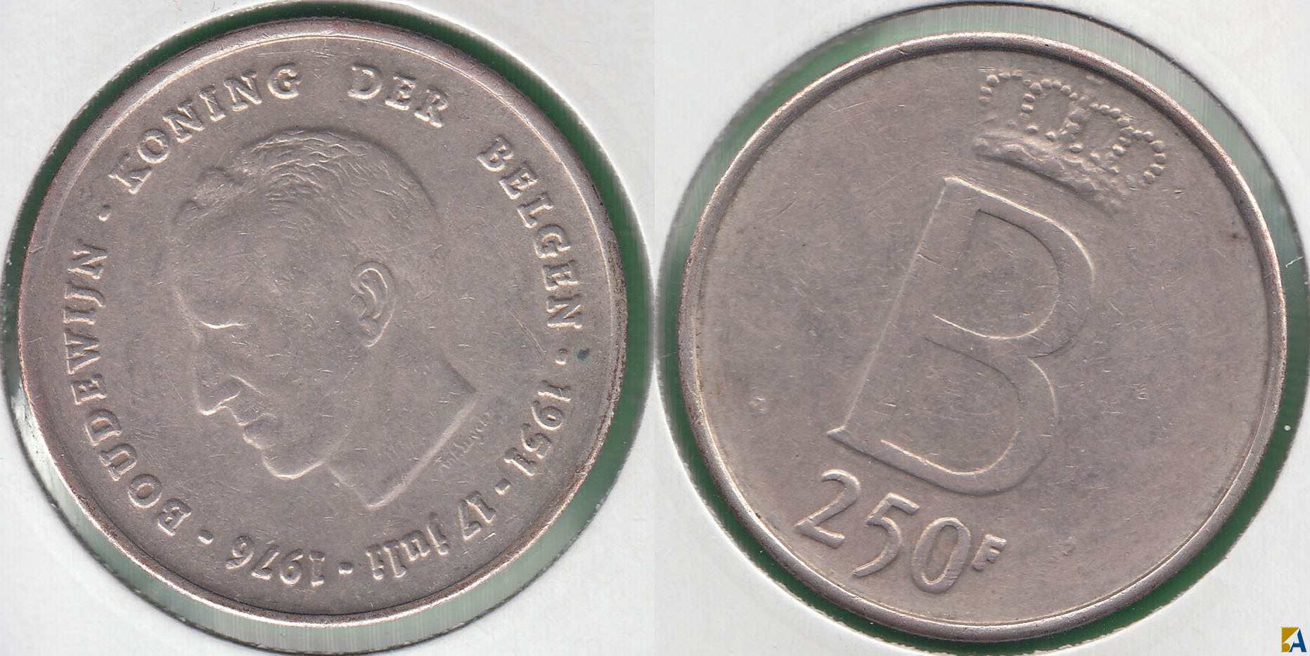 BELGICA - BELGIUM. 250 FRANCOS (FRANCS) DE 1976. PLATA 0.835. (3)