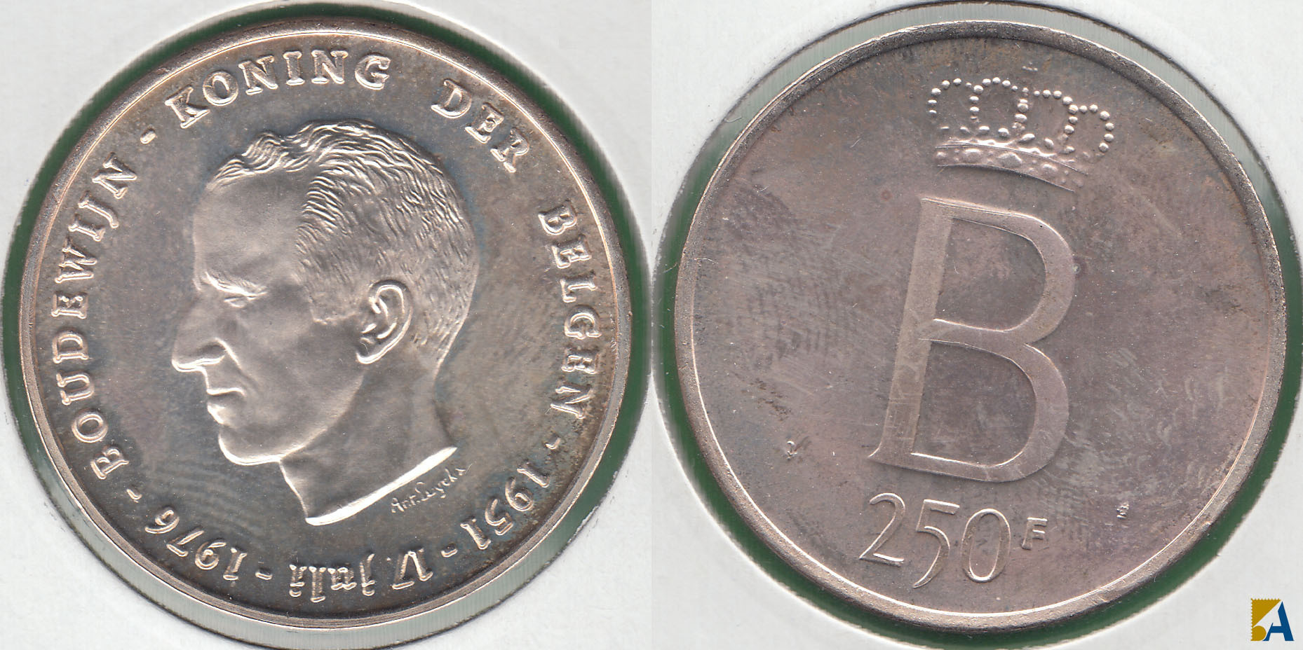 BELGICA - BELGIUM. 250 FRANCOS (FRANCS) DE 1976. PLATA 0.835. (4)