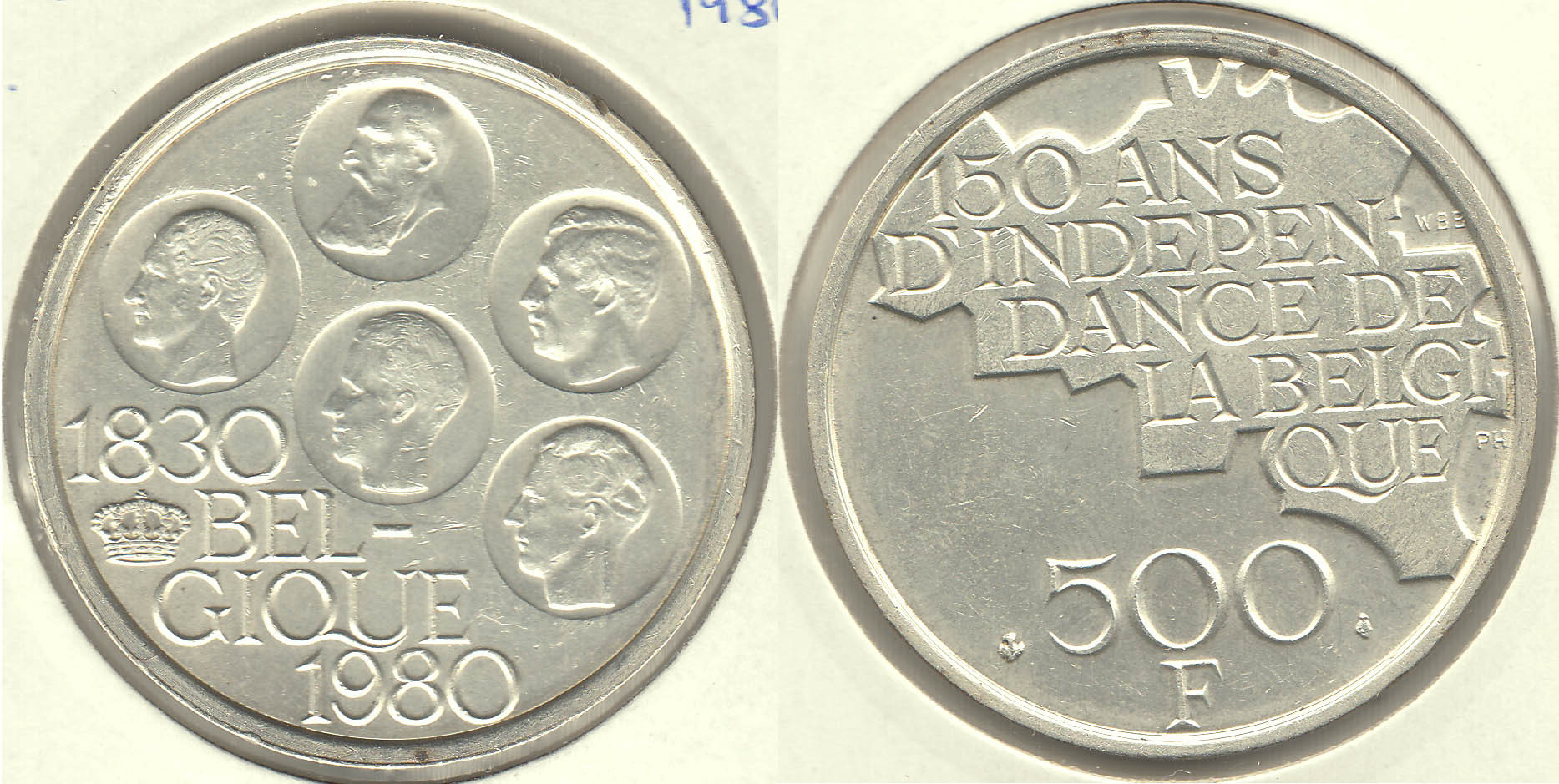 BELGICA - BELGIUM. 500 FRANCOS (FRANCS) DE 1980. PLATA 0.510.