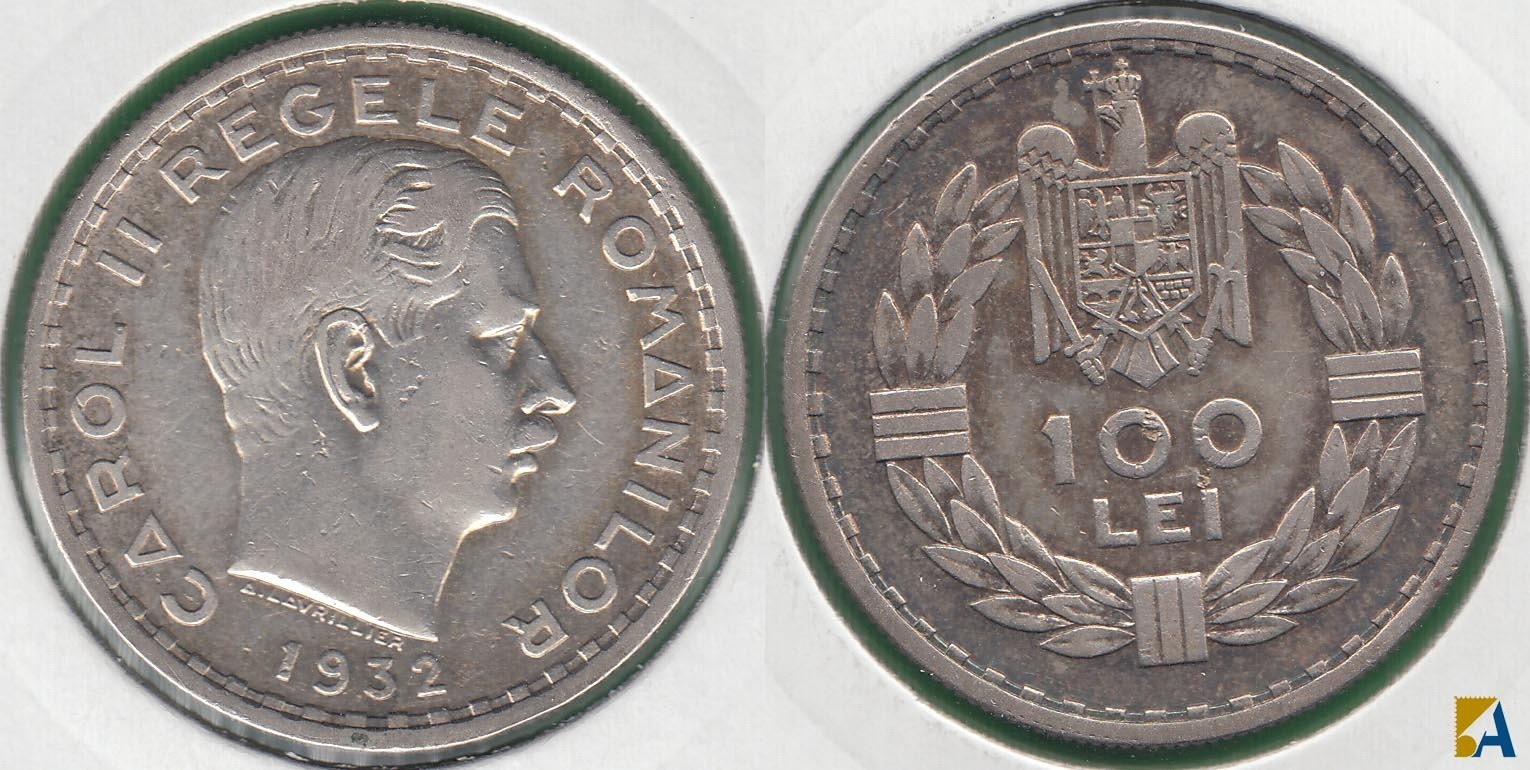 RUMANIA - ROMANIA. 100 LEI DE 1932. PLATA 0.500.