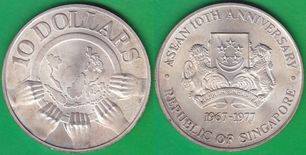 SINGAPUR - SINGAPORE. 10 DOLARES (DOLLARS) DE 1977. PLATA 0.500.