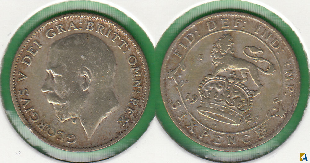 GRAN BRETAÑA - GREAT BRITAIN. 6 PENIQUES (PENCE) DE 1921. PLATA 0.500.