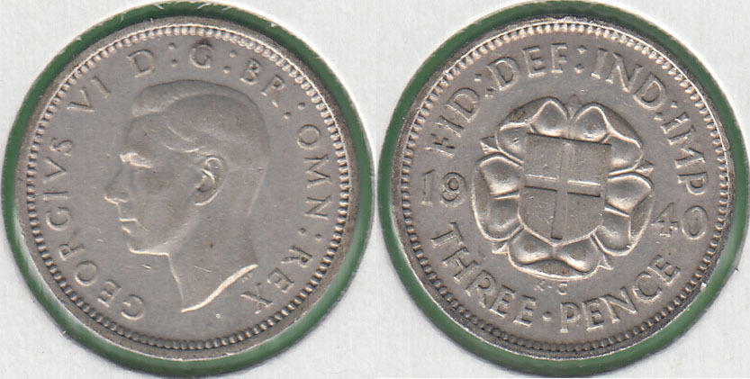 GRAN BRETAÑA - GREAT BRITAIN. 3 PENIQUES (PENCE) DE 1940. PLATA 0.500.