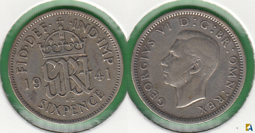 GRAN BRETAÑA - GREAT BRITAIN. 6 PENIQUES (PENCE) DE 1941. PLATA 0.500.