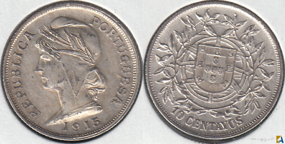 PORTUGAL. 10 CENTAVOS DE 1915. PLATA 0.835.