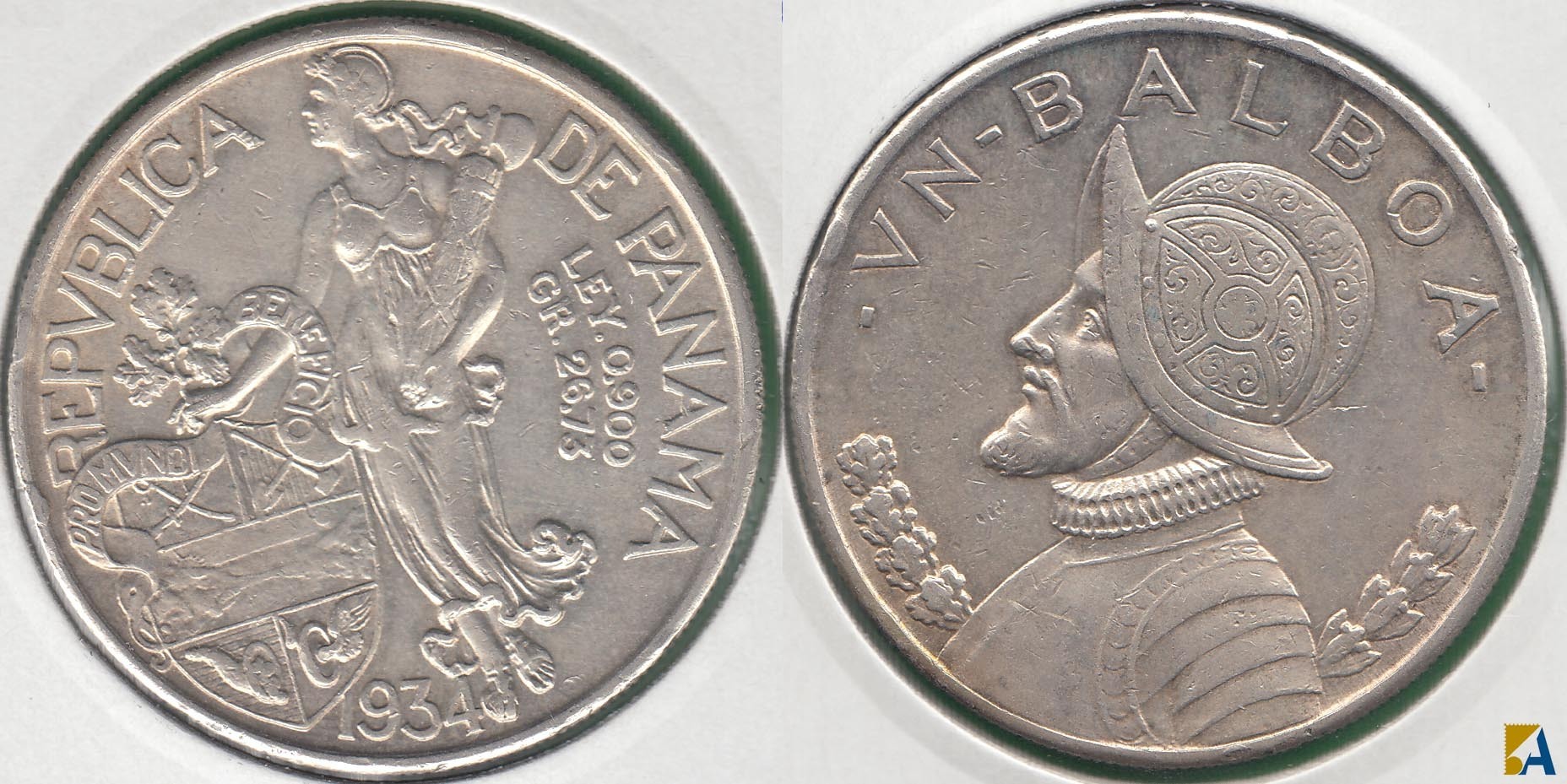 PANAMA. 1 BALBOA DE 1934. PLATA 0.900.