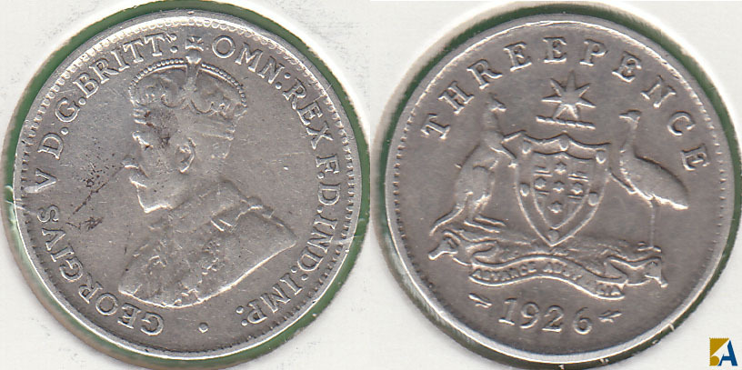 AUSTRALIA. 3 PENIQUES (PENCE) DE 1926. PLATA 0.925.