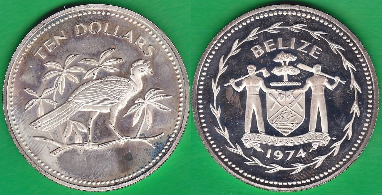 BELIZE. 10 DOLARES (DOLLARS) DE 1974. PLATA 0.925.