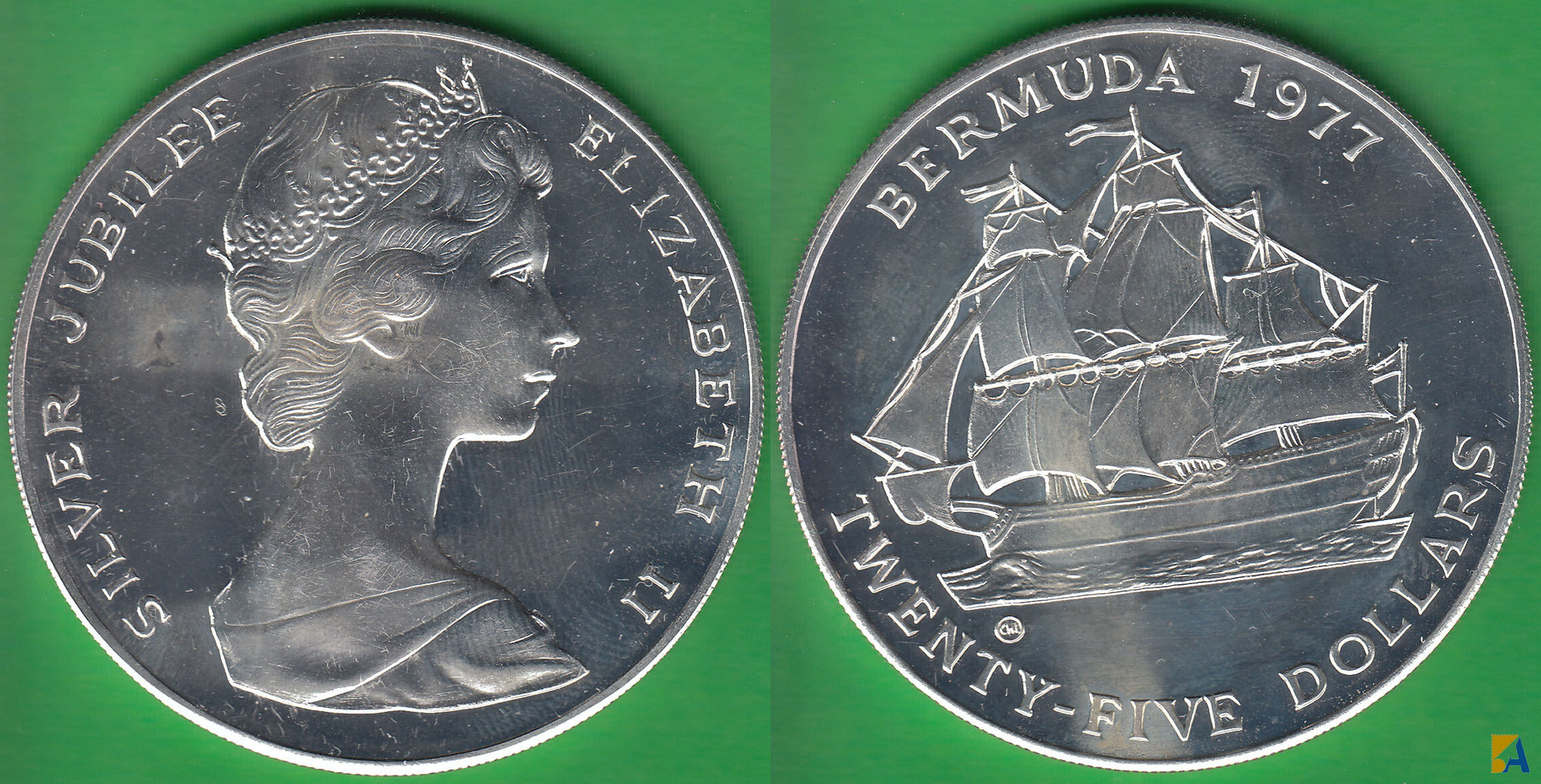 BERMUDAS - BERMUDA. 25 DOLARES (DOLLARS) DE 1977 CHI. PLATA 0.925.