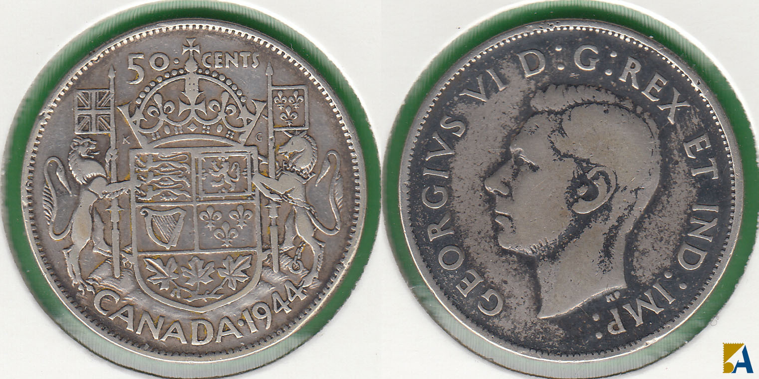 CANADA. 50 CENTAVOS (CENTS) DE 1944. PLATA 0.800.