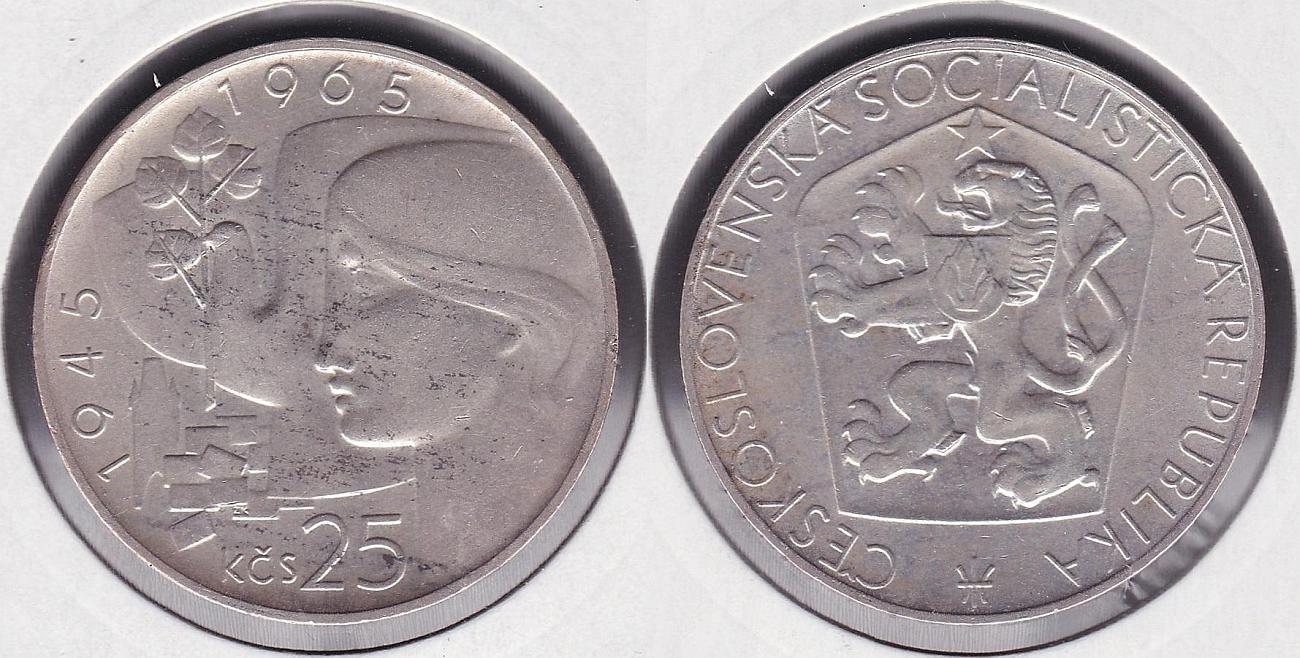 CHECOSLOVAQUIA - CZECHOSLOVAKIA. 25 CORONAS (KORUN) DE 1965. PLATA 0.500. (2)