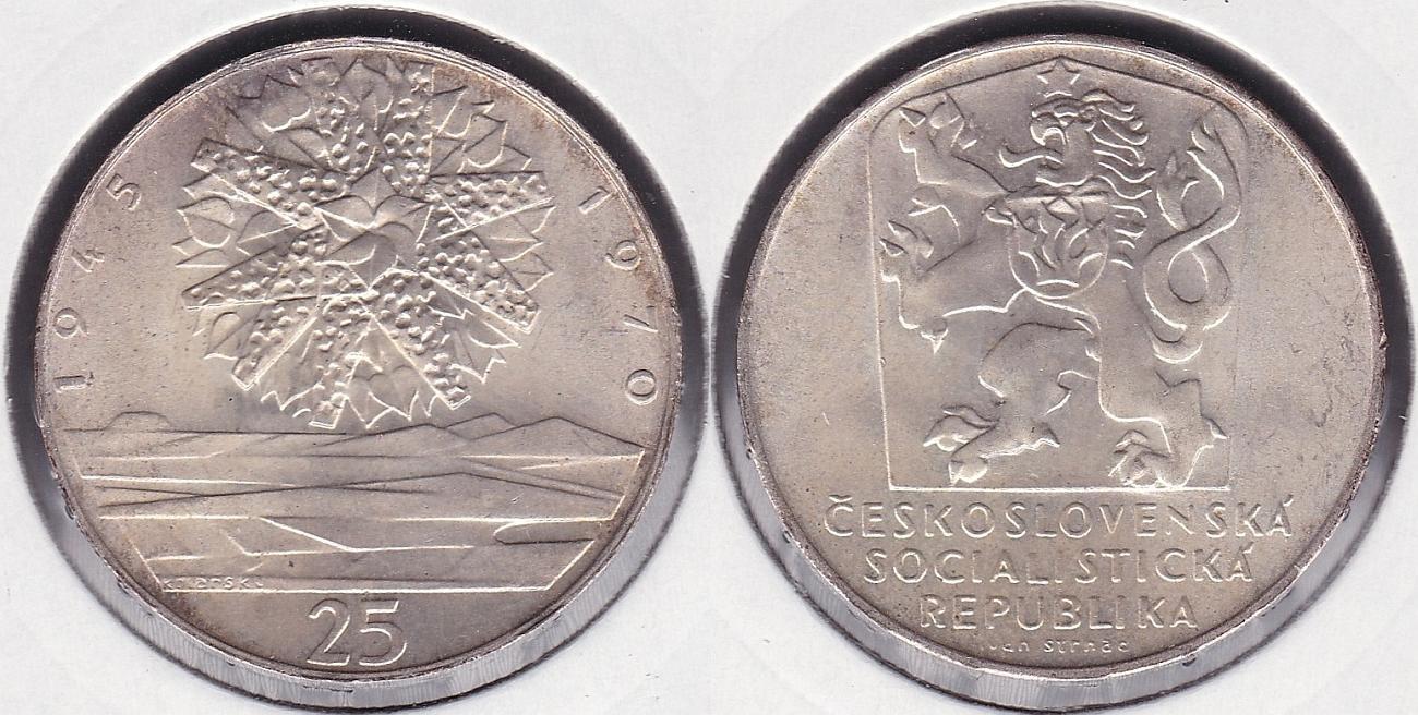 CHECOSLOVAQUIA - CZECHOSLOVAKIA. 25 CORONAS (KORUN) DE 1970. PLATA 0.500. (2)
