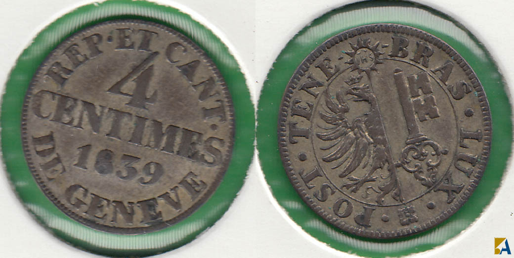 SUIZA - SWITZERLAND. 4 CENTIMOS (CENTIMES) DE 1839.