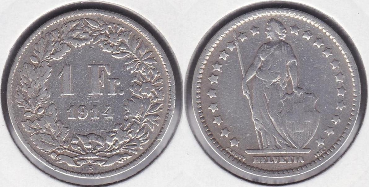SUIZA - SWITZERLAND. 1 FRANCO (FRANC) DE 1914 B. PLATA 0.835.