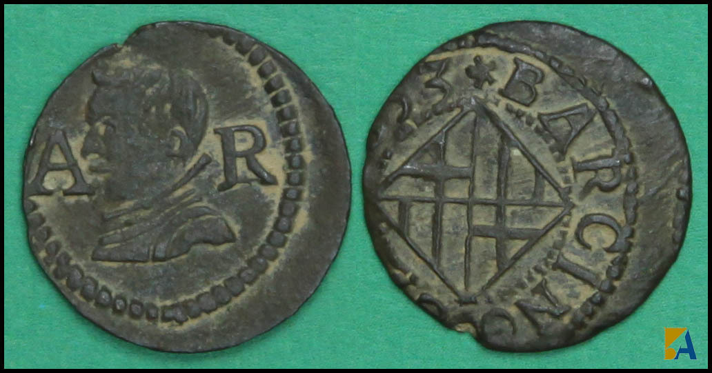 FELIPE IV. 1 ARDIT DE 1653. BARCELONA.