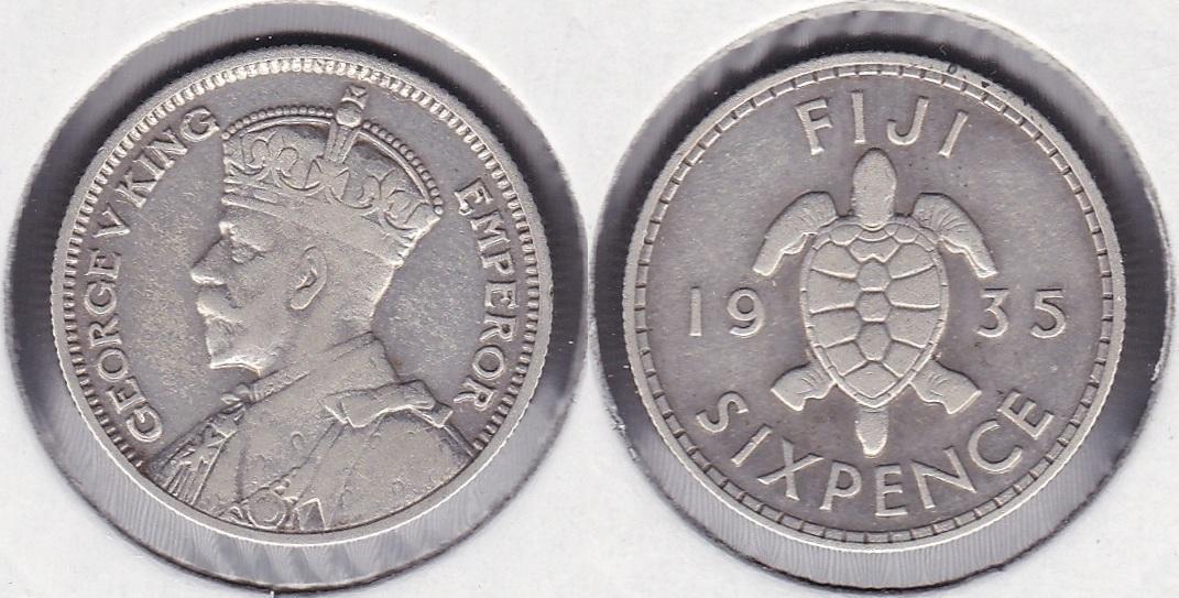ISLAS FIJI - REPUBLIC OF FIJI. 6 PENIQUES (PENCE) DE 1935. PLATA 0.500.