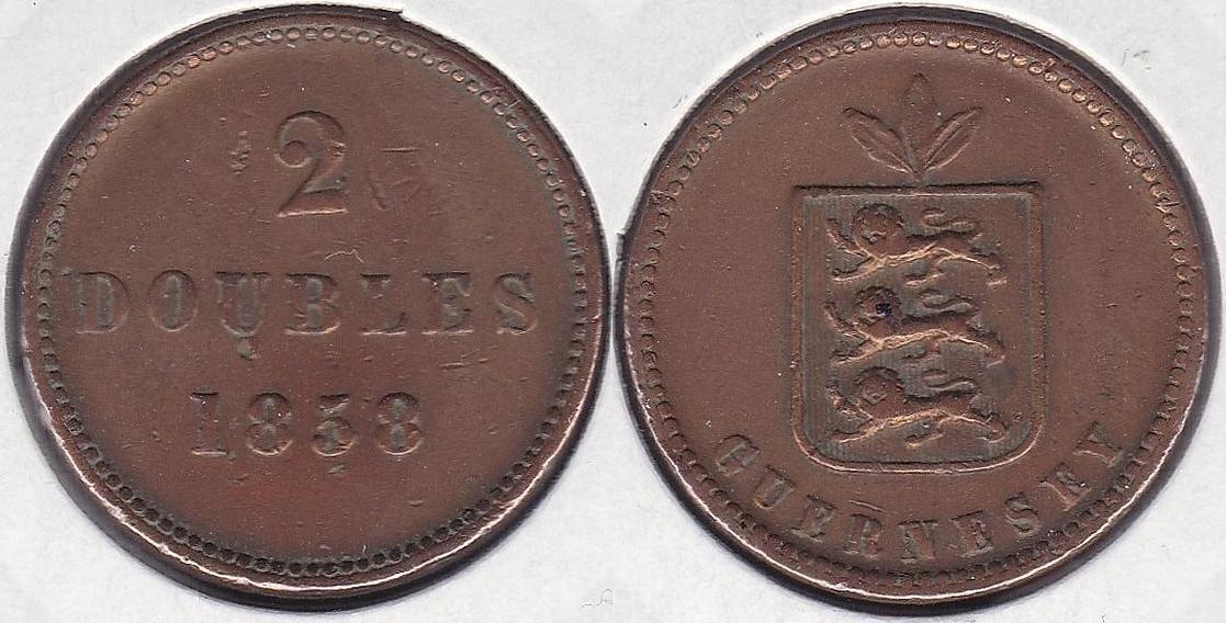 GUERNESEY - GUERNSEY. 2 DOBLES (DOUBLES) DE 1858.