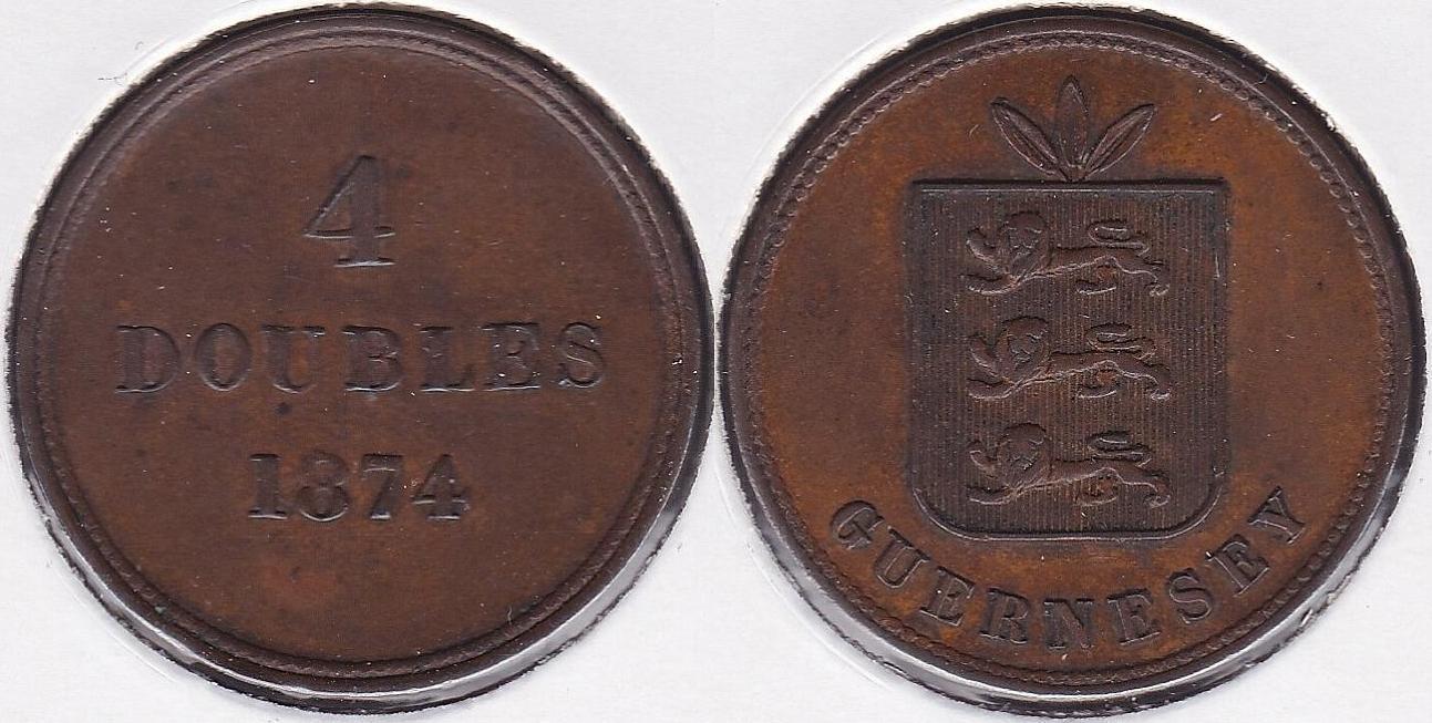 GUERNESEY - GUERNSEY. 4 DOBLES (DOUBLES) DE 1874.