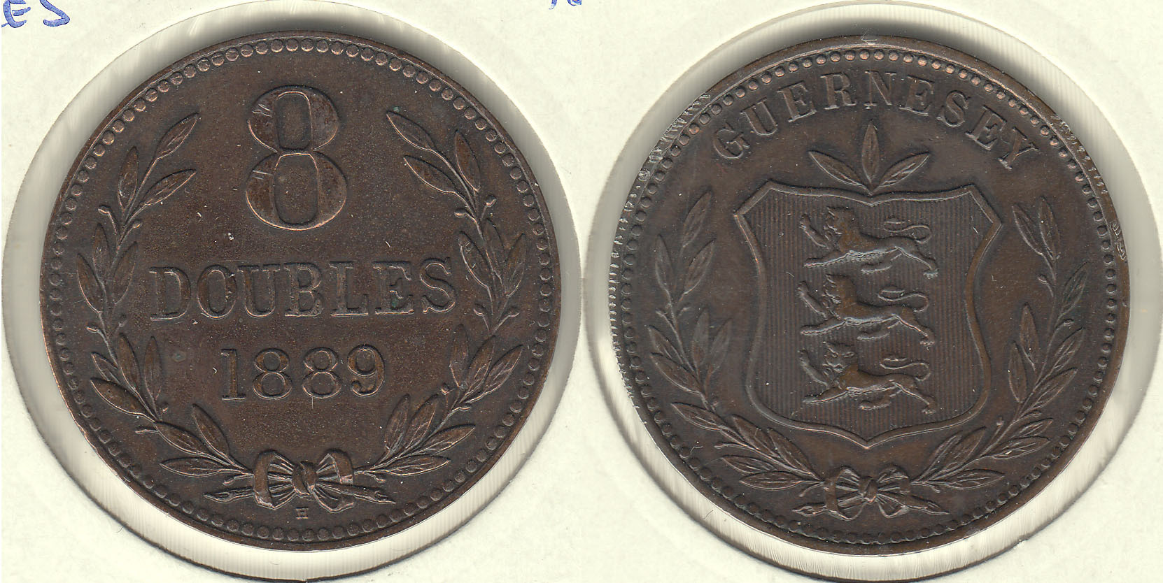 GUERNESEY - GUERNSEY. 8 DOBLES (DOUBLES) DE 1889 H.