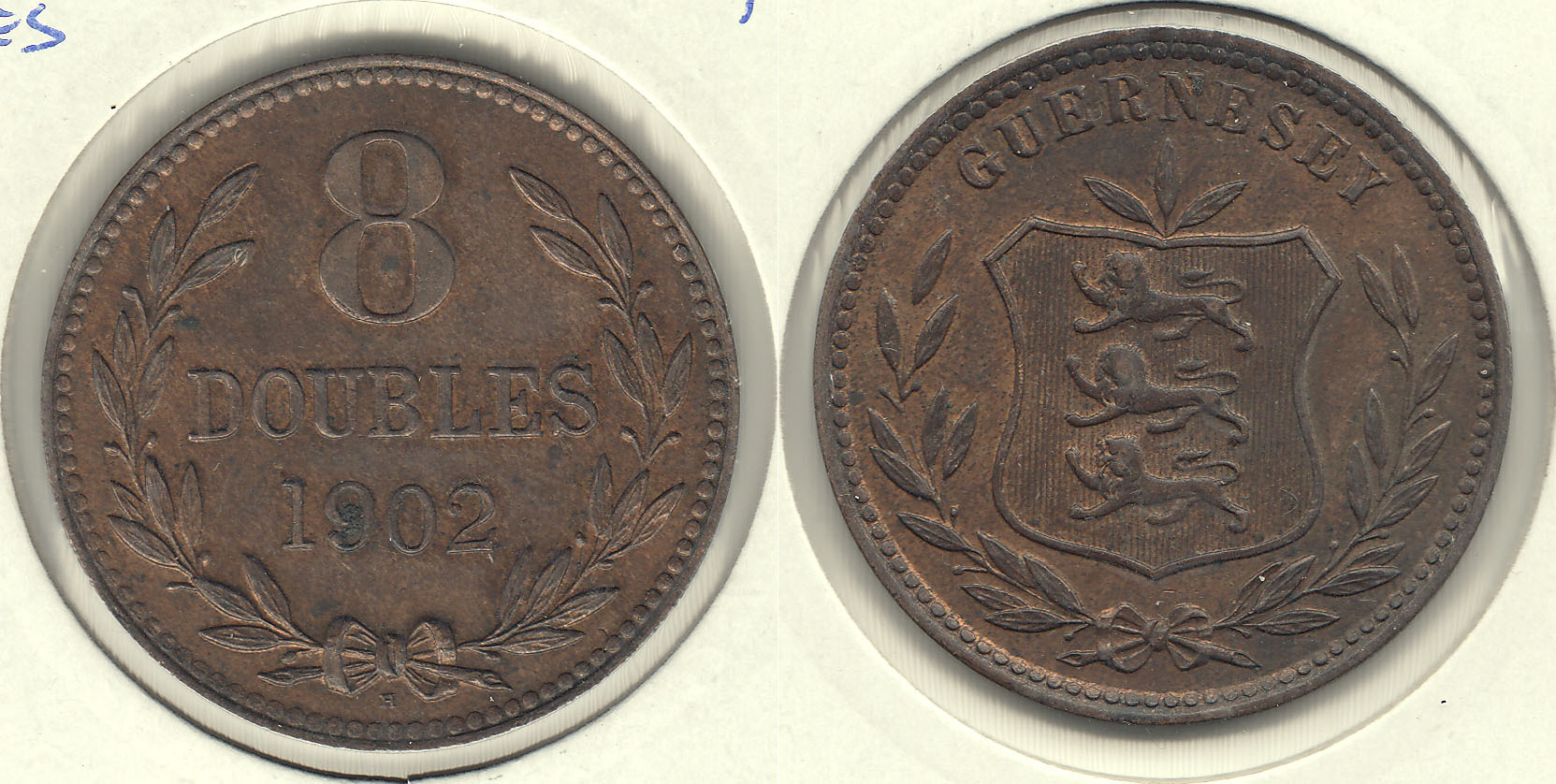 GUERNESEY - GUERNSEY. 8 DOBLES (DOUBLES) DE 1902 H.