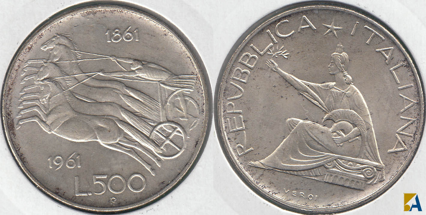 ITALIA. 500 LIRAS (LIRE) DE 1961 R. PLATA 0.835. (3)