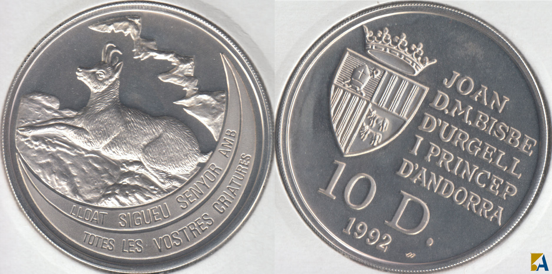 ANDORRA. 10 DINERS DE 1992. PLATA 0.925. (2)