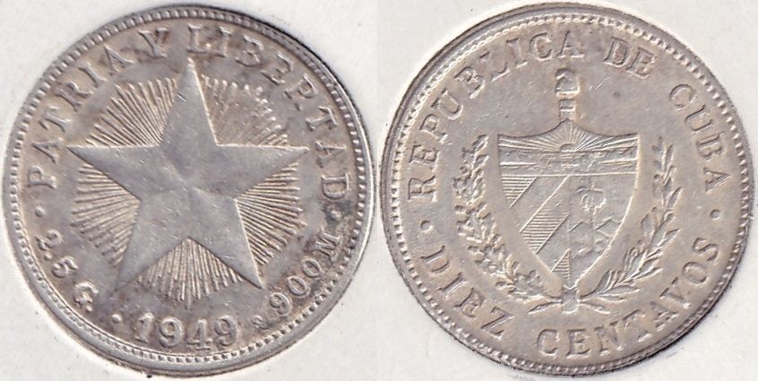 CUBA. 10 CENTAVOS DE 1949. PLATA 0.900.