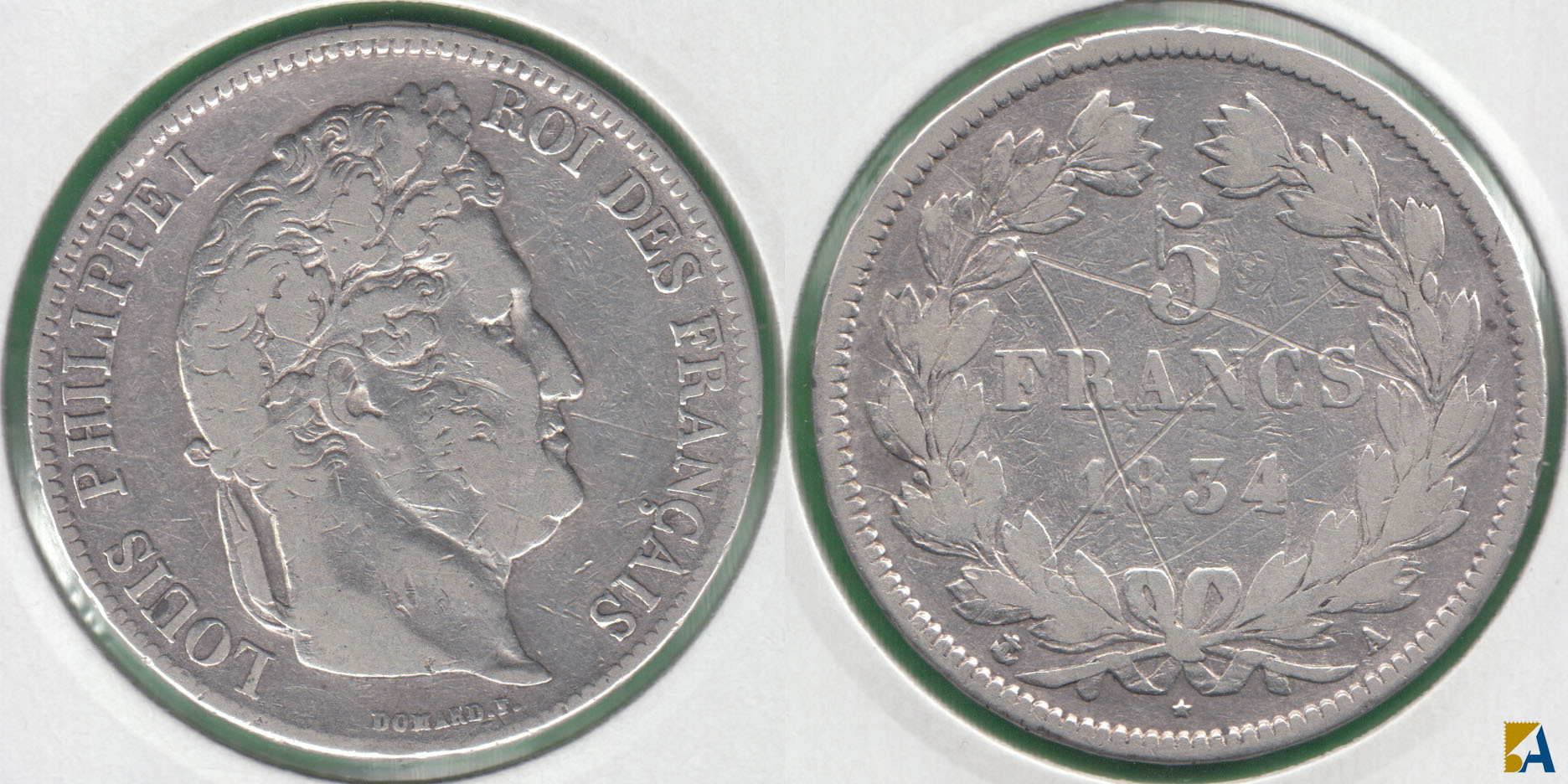 FRANCIA - FRANCE. 5 FRANCOS (FRANCS) DE 1834 A. PLATA 0.900.