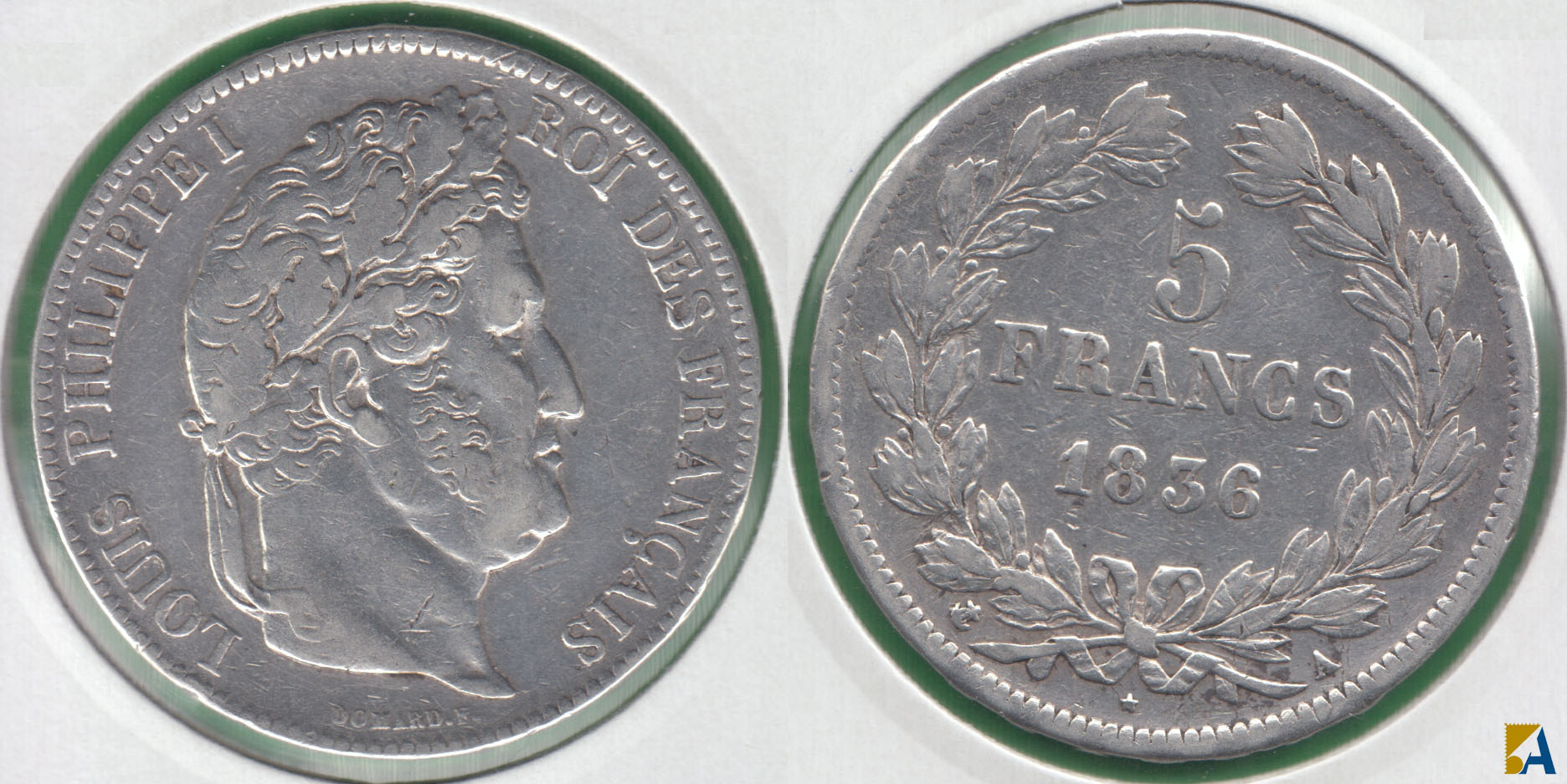 FRANCIA - FRANCE. 5 FRANCOS DE 1836 A. PLATA 0.900.
