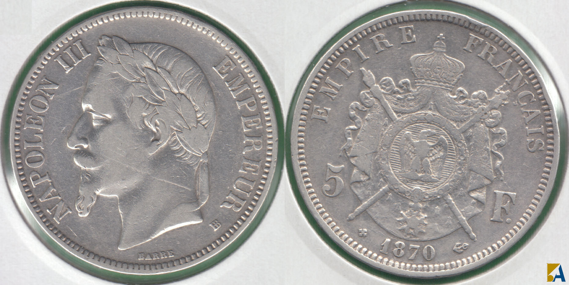FRANCIA - FRANCE. 5 FRANCOS (FRANCS) DE 1870 BB. PLATA 0.900.