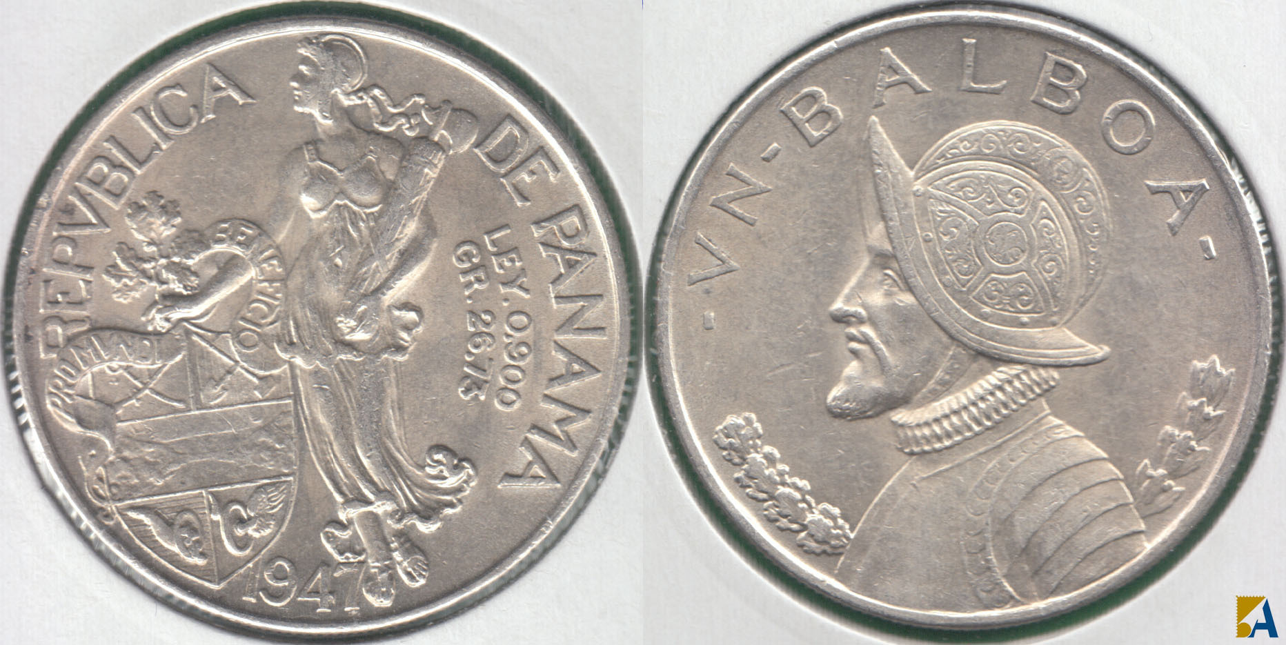 PANAMA. 1 BALBOA DE 1947. PLATA 0.900. (2)