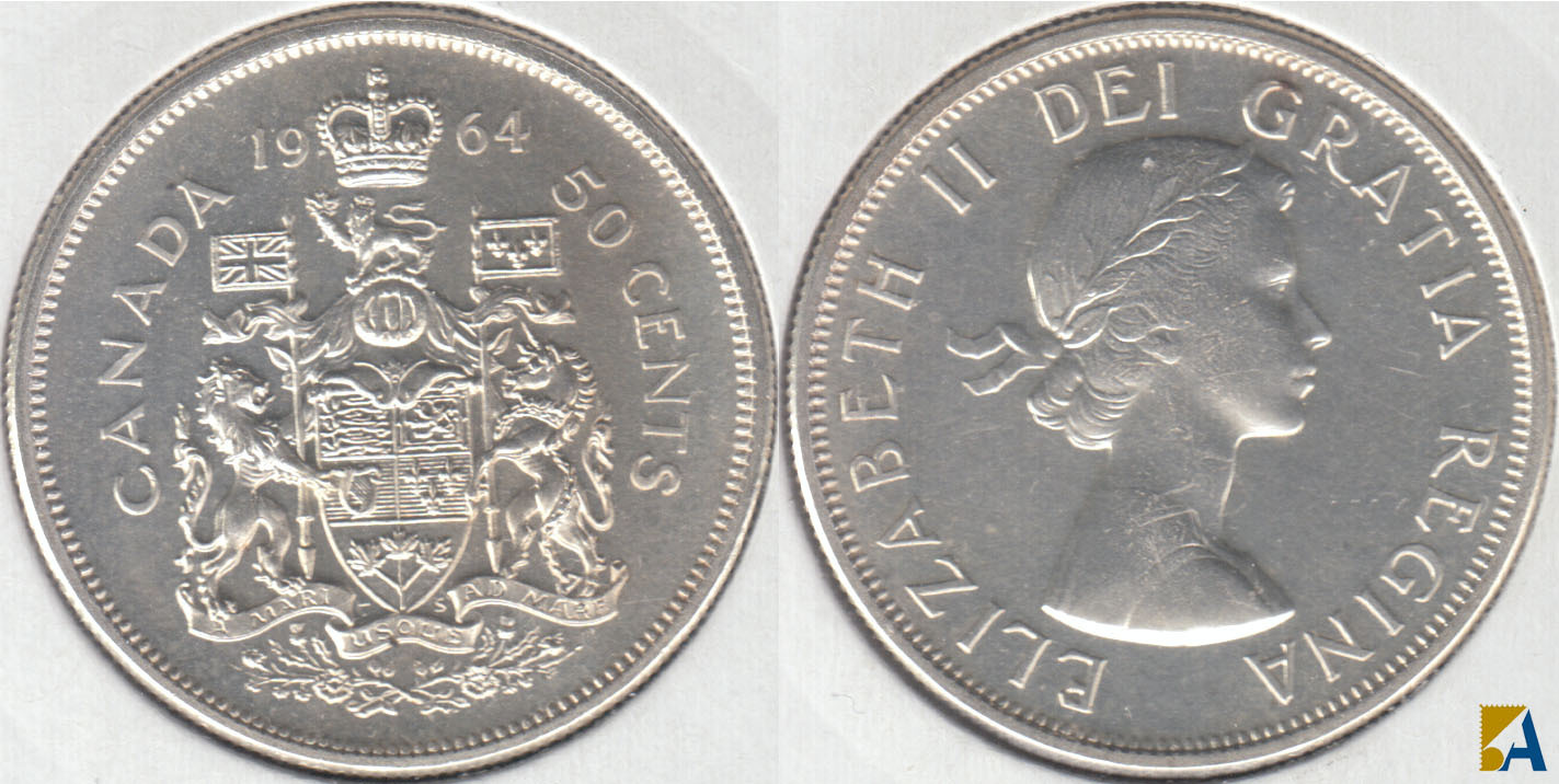CANADA. 50 CENTAVOS (CENTS) DE 1964. PLATA 0.800. (2)
